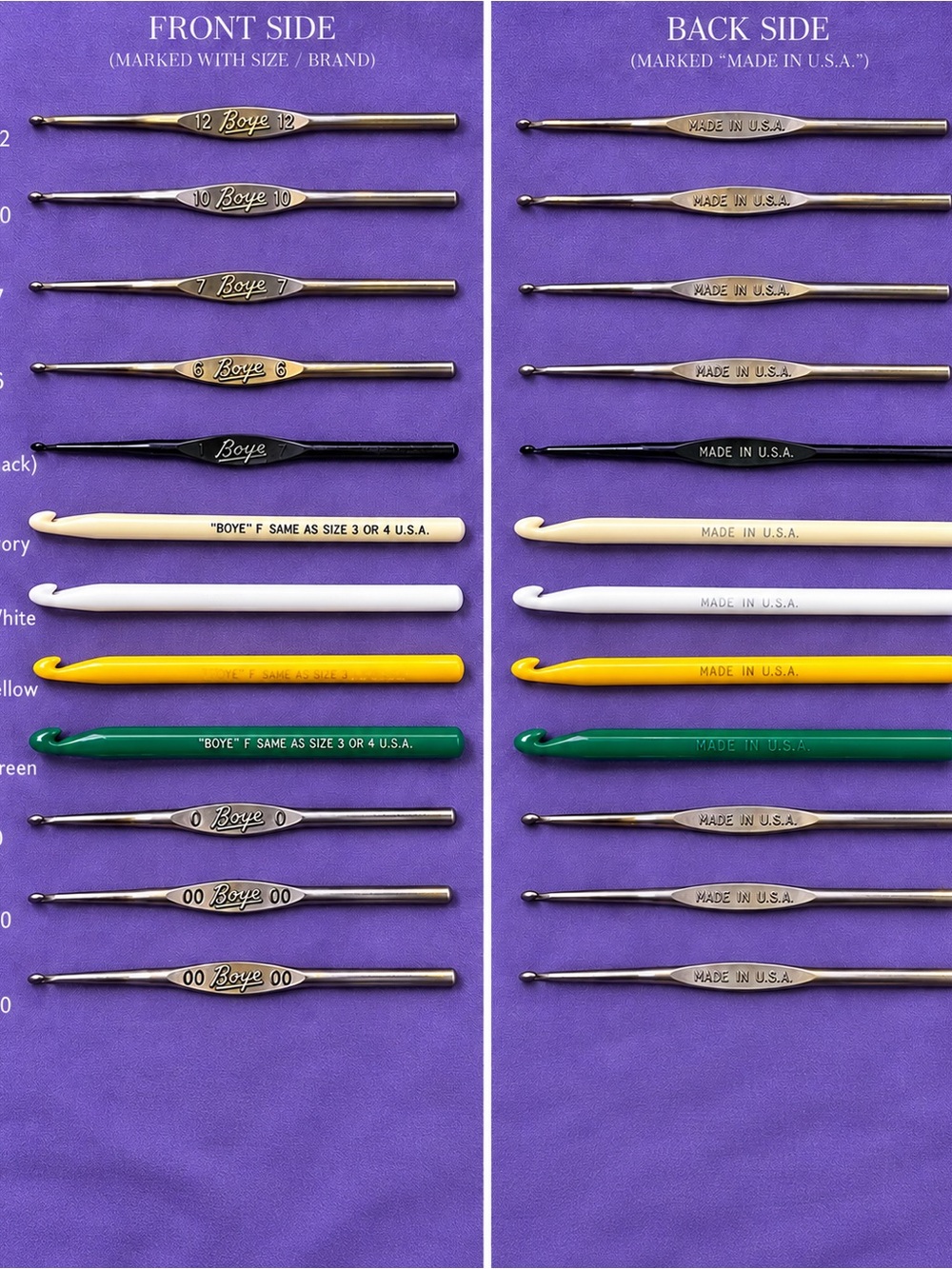 Vintage Boye Crochet Hook Lot – 11 Hooks – Made in USA – Mixed Sizes